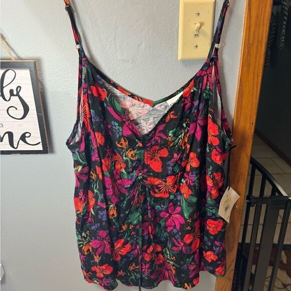 Ava&Viv Women's Cinched Tank Top Black Floral 2X Size XXL or 2X - Picture 7 of 11
